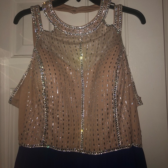 Beige and royal blue prom dress - Picture 3 of 8